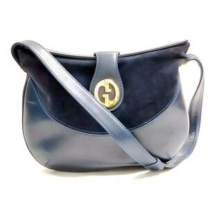 Auth Vintage Gucci Navy Blue Leather Suede Shoulder Bag Preloved Purse Old Gucci